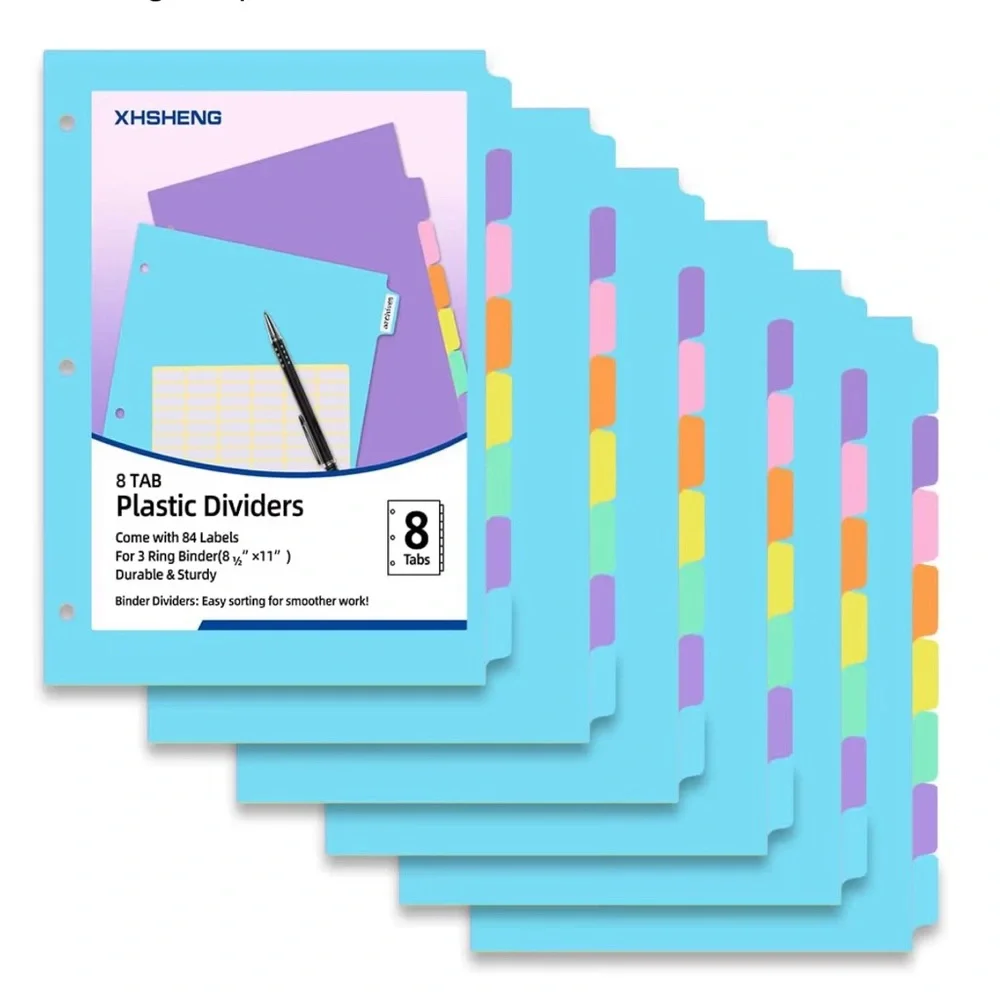XHSHENG Plastic Dividers with 8 Tabs -84 Dividers and Labels